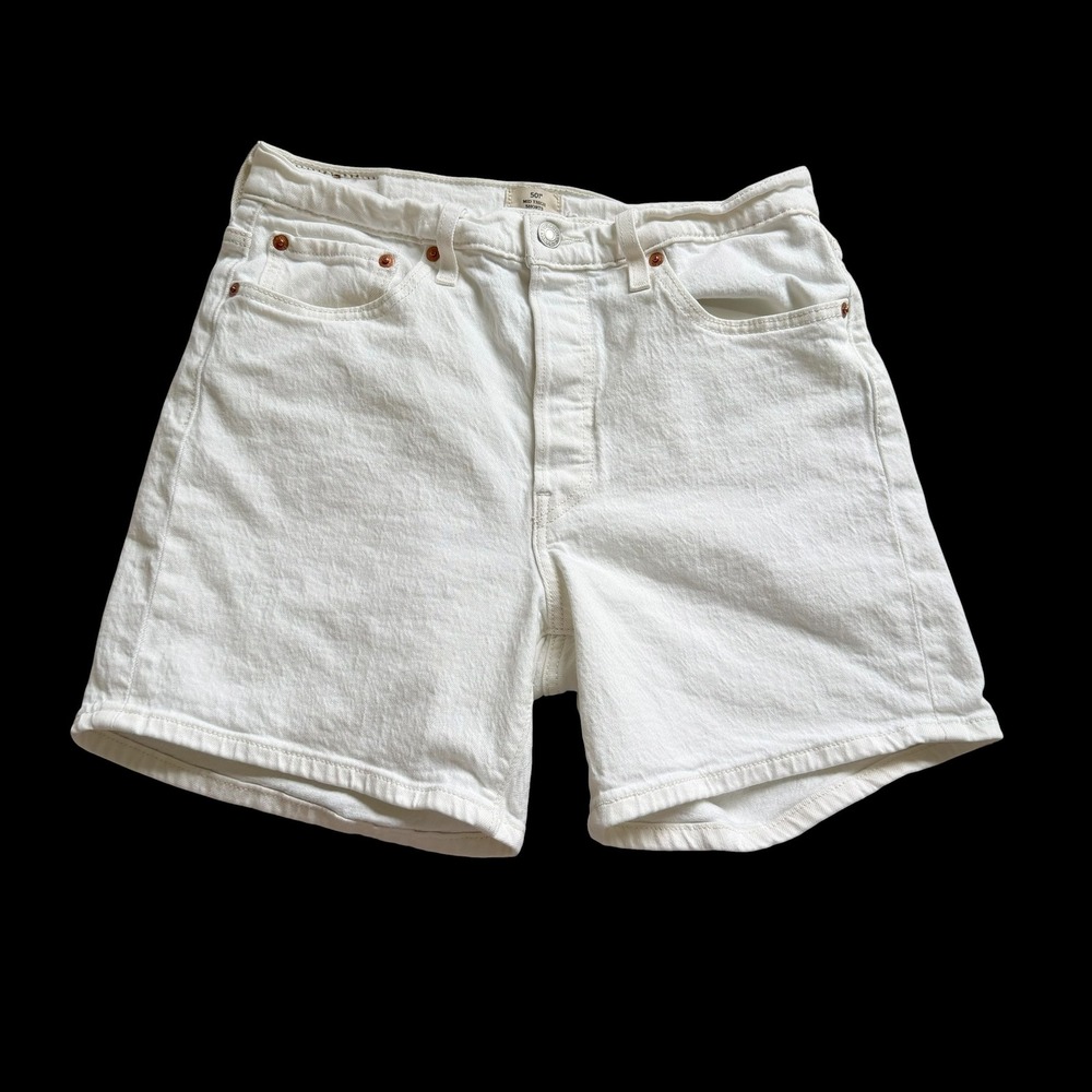 Levis 501 Mid Thigh Shorts White Denim Button Fly W29 85833-0075